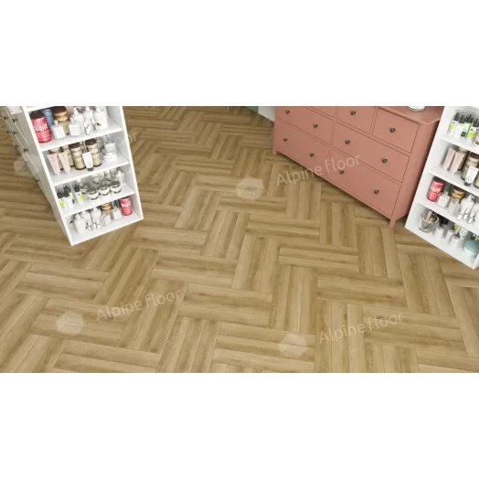 Ламинат Alpine Floor Дуб Эльзас Herringbone 12 Pro фото в интерьере